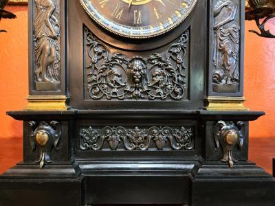 J Marti et Cie 19C French Mantle Clock with Candelabra Garnitures by J Marti Paris 