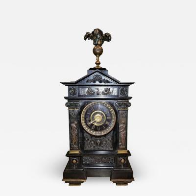 J Marti et Cie 19th Century French Slate Bronze Clock by Marti