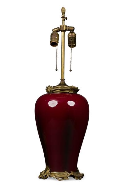 J Massier Fils French Louis XV style Chinoiserie Oxblood Porcelain Table Lamp
