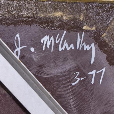 J McCarthy Mid Century 1977 Strawberry Fields Large Green Fiberglass Wall Art