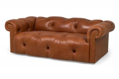 J Robert Scott J Robert Scott Pair of American Tufted Brown Leather Chesterfield Sofa