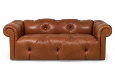 J Robert Scott J Robert Scott Pair of American Tufted Brown Leather Chesterfield Sofa