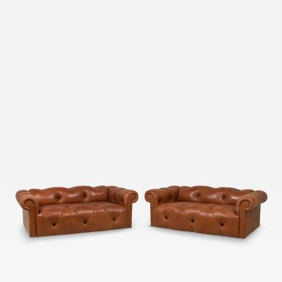 J Robert Scott J Robert Scott Pair of American Tufted Brown Leather Chesterfield Sofa