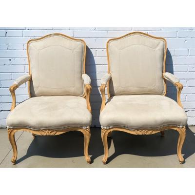 J Robert Scott Pair of J Robert Scott Villa Fauteul Suede Leather Arm Chairs