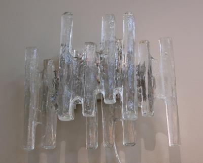 J T Kalmar A Pair of Austrian 1960s Clear Ice Block Glass Wall Sconces by J T Kalmar