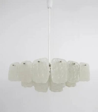 J T Kalmar Huge J T Kalmar Square Chandelier with Frosted Ice Glass Panels Austria 1960s