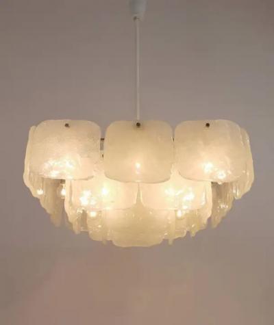 J T Kalmar Huge J T Kalmar Square Chandelier with Frosted Ice Glass Panels Austria 1960s