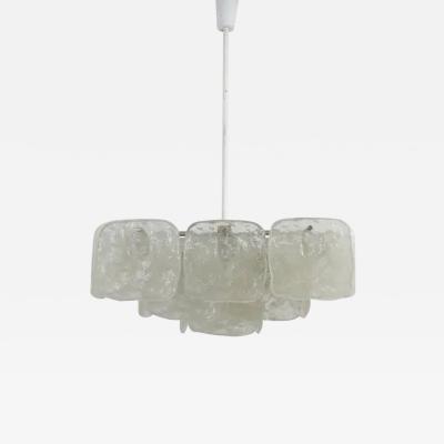 J T Kalmar Huge J T Kalmar Square Chandelier with Frosted Ice Glass Panels Austria 1960s