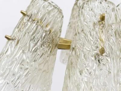 J T Kalmar J T Kalmar Brass Chandelier With Textured Glass Cone Lampshades Austria 1950