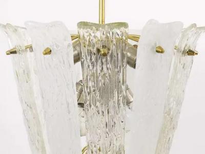 J T Kalmar J T Kalmar Brass Textured Glass Mid Century Basket Chandelier Austria 1950s