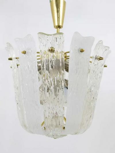 J T Kalmar J T Kalmar Brass Textured Glass Mid Century Basket Chandelier Austria 1950s
