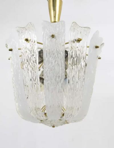 J T Kalmar J T Kalmar Brass Textured Glass Mid Century Basket Chandelier Austria 1950s