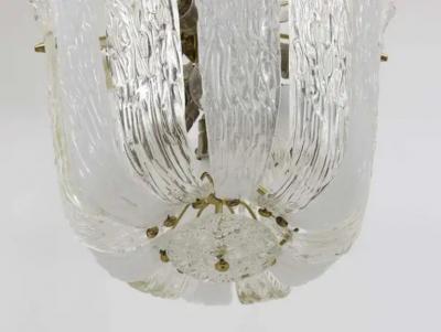 J T Kalmar J T Kalmar Brass Textured Glass Mid Century Basket Chandelier Austria 1950s