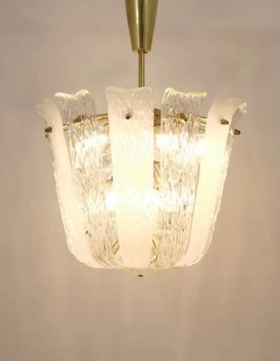 J T Kalmar J T Kalmar Brass Textured Glass Mid Century Basket Chandelier Austria 1950s