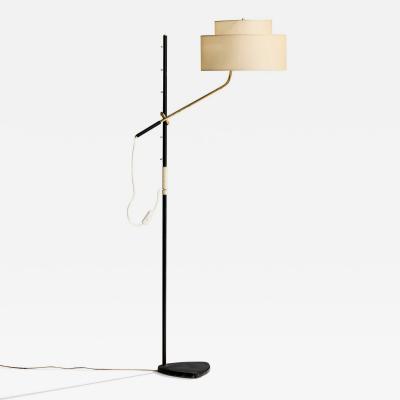 J T Kalmar Pelikan Floor Lamp with Brass Metal and Fabric Austria