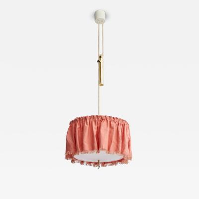 J T Kalmar Pendant Light with Brass Fabric and Acrylic Austria 1950s