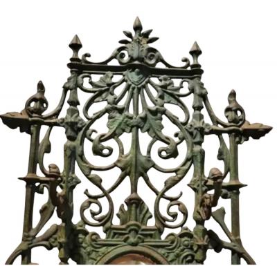 J W Fiske Foundry Fiske GORGEOUS ART NOUVEAU PATINATED CAST IRON MARBLE HALL TREE WITH OVAL MIRROR