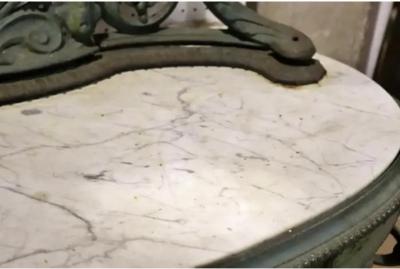 J W Fiske Foundry Fiske GORGEOUS ART NOUVEAU PATINATED CAST IRON MARBLE HALL TREE WITH OVAL MIRROR