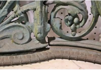 J W Fiske Foundry Fiske GORGEOUS ART NOUVEAU PATINATED CAST IRON MARBLE HALL TREE WITH OVAL MIRROR