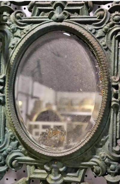 J W Fiske Foundry Fiske GORGEOUS ART NOUVEAU PATINATED CAST IRON MARBLE HALL TREE WITH OVAL MIRROR