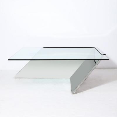 J Wade Beam Mid Century Cantilevered Chrome Glass Coffee Table by J Wade Beam for Brueton