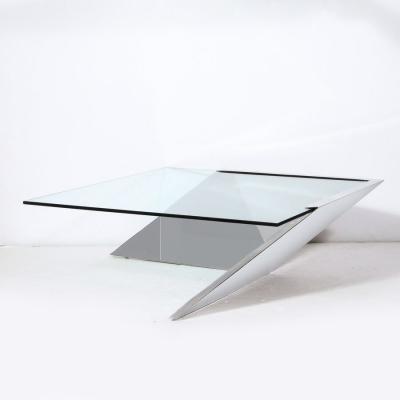 J Wade Beam Mid Century Cantilevered Chrome Glass Coffee Table by J Wade Beam for Brueton