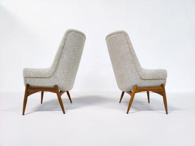 J lia Gaubek Pair of Mid Century Modern Armchairs by Julia Gaubek in Beige Boucle
