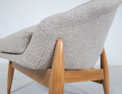 J lia Gaubek Pair of Mid Century Modern Beige Fabric Armchairs by Julia Gaubek Hungary 1950