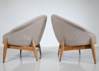 J lia Gaubek Pair of Mid Century Modern Beige Fabric Armchairs by Julia Gaubek Hungary 1950