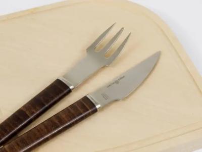 J nos Megyik J nos Megyik Snack Set Knife Fork Wood Board Amboss Austria 1970s
