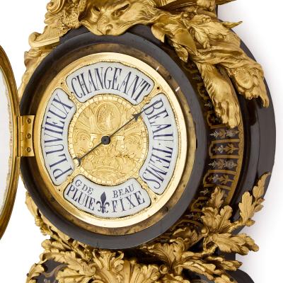 J r me Burgeat Antique Louis XV period ormolu mounted Boulle marquetry wall clock and barometer