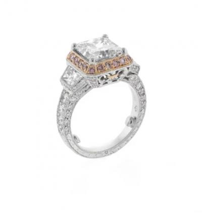 JACK KEL GE HERITAGE 3 CARAT PRINCESS CUT AND PINK DIAMOND ENGAGEMENT RING