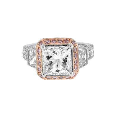 JACK KEL GE HERITAGE 3 CARAT PRINCESS CUT AND PINK DIAMOND ENGAGEMENT RING