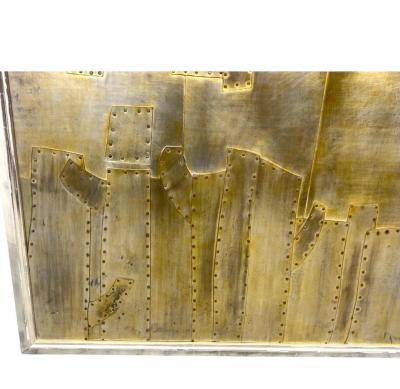 JAMES A BUCHMEN MONUMENTAL STEEL VERTICALS FRAMED METAL WALL SCULPTURE BY JAMES BUCHMAN