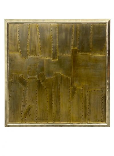 JAMES A BUCHMEN MONUMENTAL STEEL VERTICALS FRAMED METAL WALL SCULPTURE BY JAMES BUCHMAN