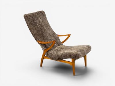 JIO M bler Chaise Lounge Gray Shearling Elm Sweden 1960s