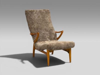 JIO M bler Chaise Lounge Gray Shearling Elm Sweden 1960s