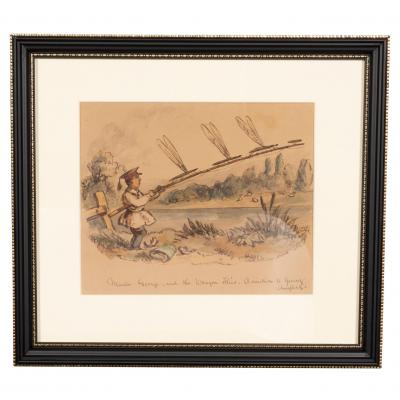 JOHN LEECH Framed Watercolor By Illustrator John Leech