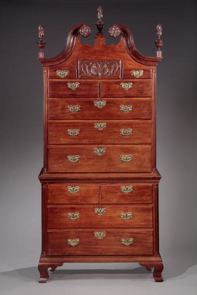JONATHAN SHOEMAKER CHIPPENDALE CHEST ON CHEST SIGNED BY JONATHAN SHOEMAKER