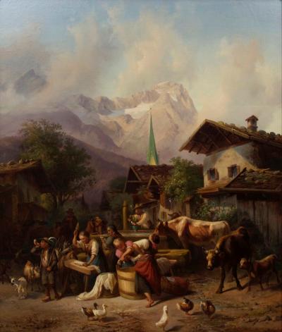 JOSEPH HEINRICH LUDWIG MARR An Alpine Village oil on panel Joseph Heinrich Ludwig Marr