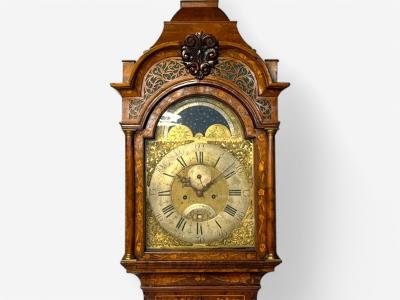 JP Kroese Dutch Baroque Marquetry Moon Face Dial Grandfather Clock 18th C