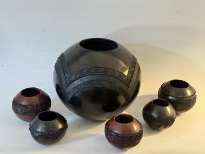 Jabu Nala Group of Contemporary Zulu Pottery Jars by Jabu Nala