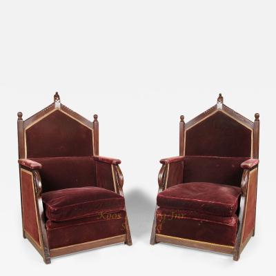 Jac van den Bosch Dutch Amsterdam School pair of Jati Wood Throne chairs by Jac van den Bosch