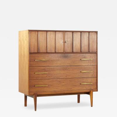 Jack Cartwright Jack Cartwright Style Ramseur Mid Century Walnut and Brass Highboy Dresser