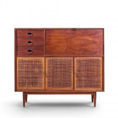 Jack Cartwright Jack Cartwright for Founders Mid Century Walnut and Cane Bar Cabinet