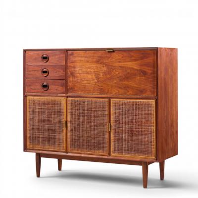 Jack Cartwright Jack Cartwright for Founders Mid Century Walnut and Cane Bar Cabinet