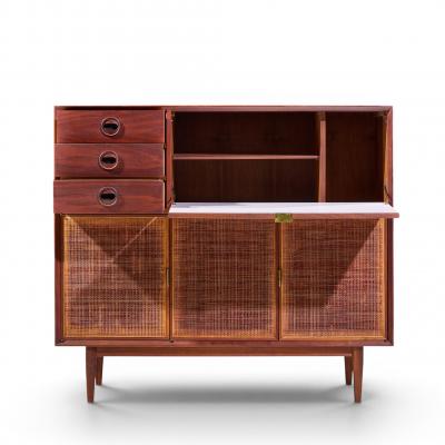 Jack Cartwright Jack Cartwright for Founders Mid Century Walnut and Cane Bar Cabinet