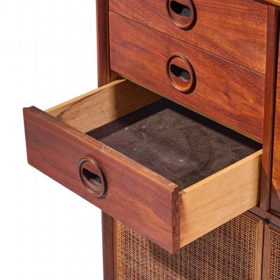 Jack Cartwright Jack Cartwright for Founders Mid Century Walnut and Cane Bar Cabinet