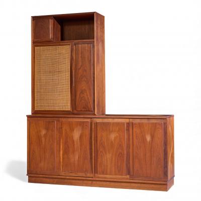 Jack Cartwright Jack Cartwright for Founders Mid Century Walnut and Cane Credenza and Hutch
