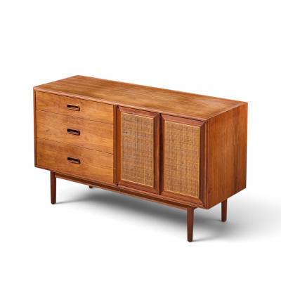Jack Cartwright Jack Cartwright for Founders Mid Century Walnut and Cane Credenza with Hutch